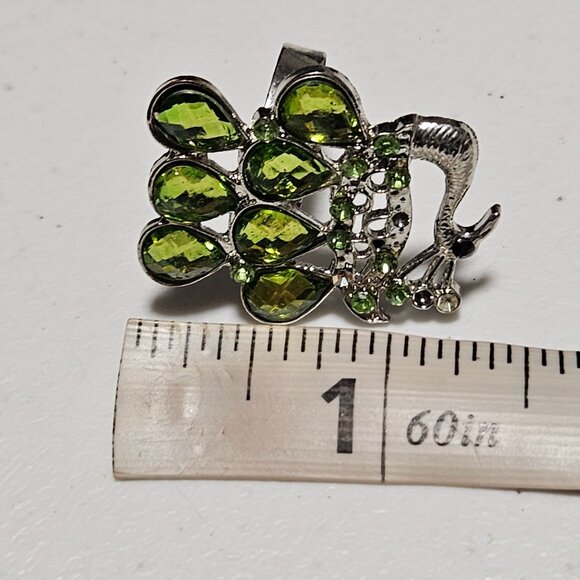 Elegant Peacock Green Rhinestone Silver Tone Ring Statement Fashion Jewelry - Picture 4 of 4